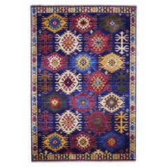 6'x8'10" Afghan Ersari with Large Repetitive Colorful Symbols Hand Knotted Rug