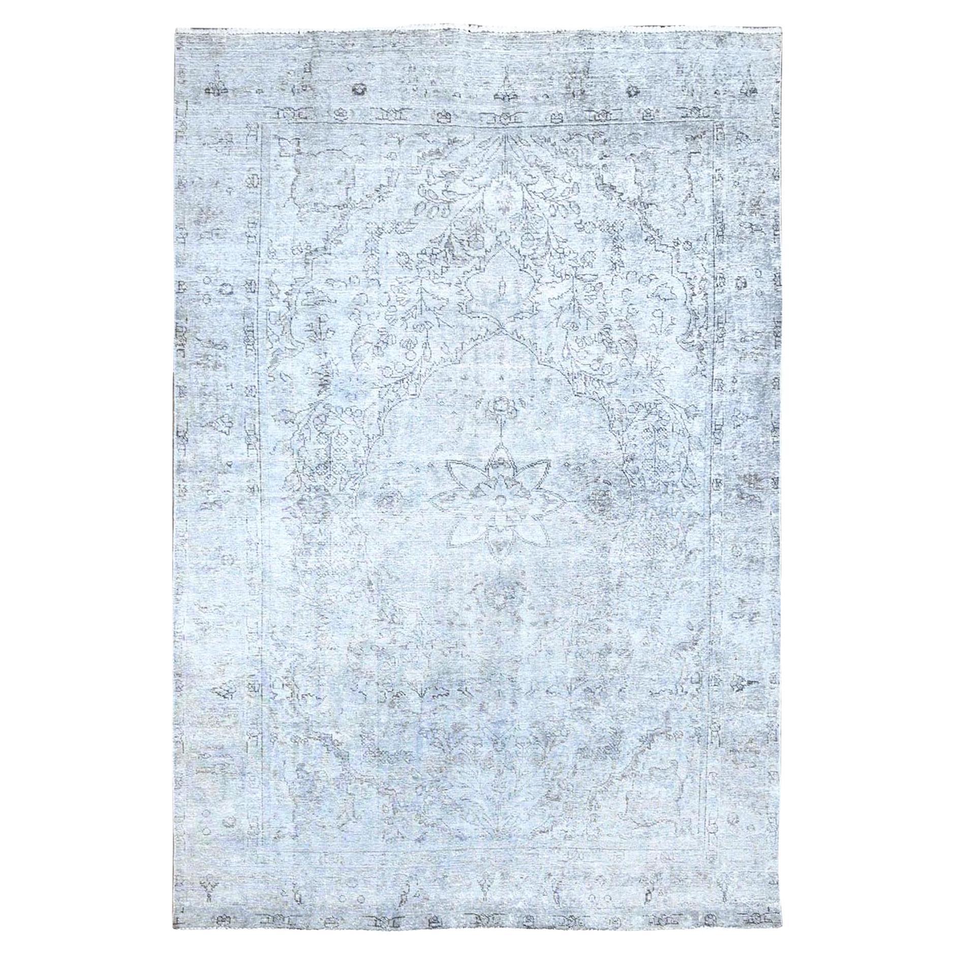 6'x8'10" blu grigio lucido in pura lana annodata a mano Vintage Persian Tabriz Clean Rugs