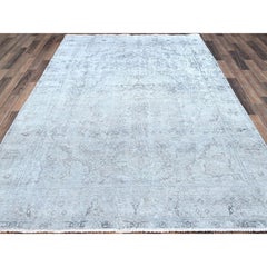 6'x8'10" Blue Gray Shiny Wool Hand Knotted Vintage Zoroastrian Tebraz Rug