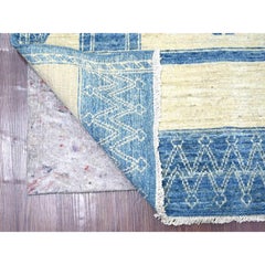 6'x8'10" Blauer marokkanischer Berber Einfluss Geometrisches Design Handgeknüpfter Wollteppich