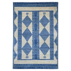 6'x8'10" Blauer marokkanischer Berber Einfluss Geometrisches Design Handgeknüpfter Wollteppich