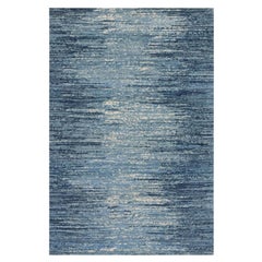 Tapis noué à la main bleu avec un motif horizontal ivoire de 6'x8'10"