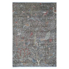 6'x8'10" Alfombra de lana afgana anudada a mano marrón con diseño de aves del paraíso Peshawar