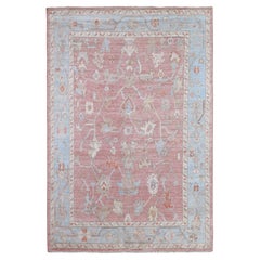 6'x8'10" Candy Pink Afghan Angora Oushak Wool Weft Oriental Rug