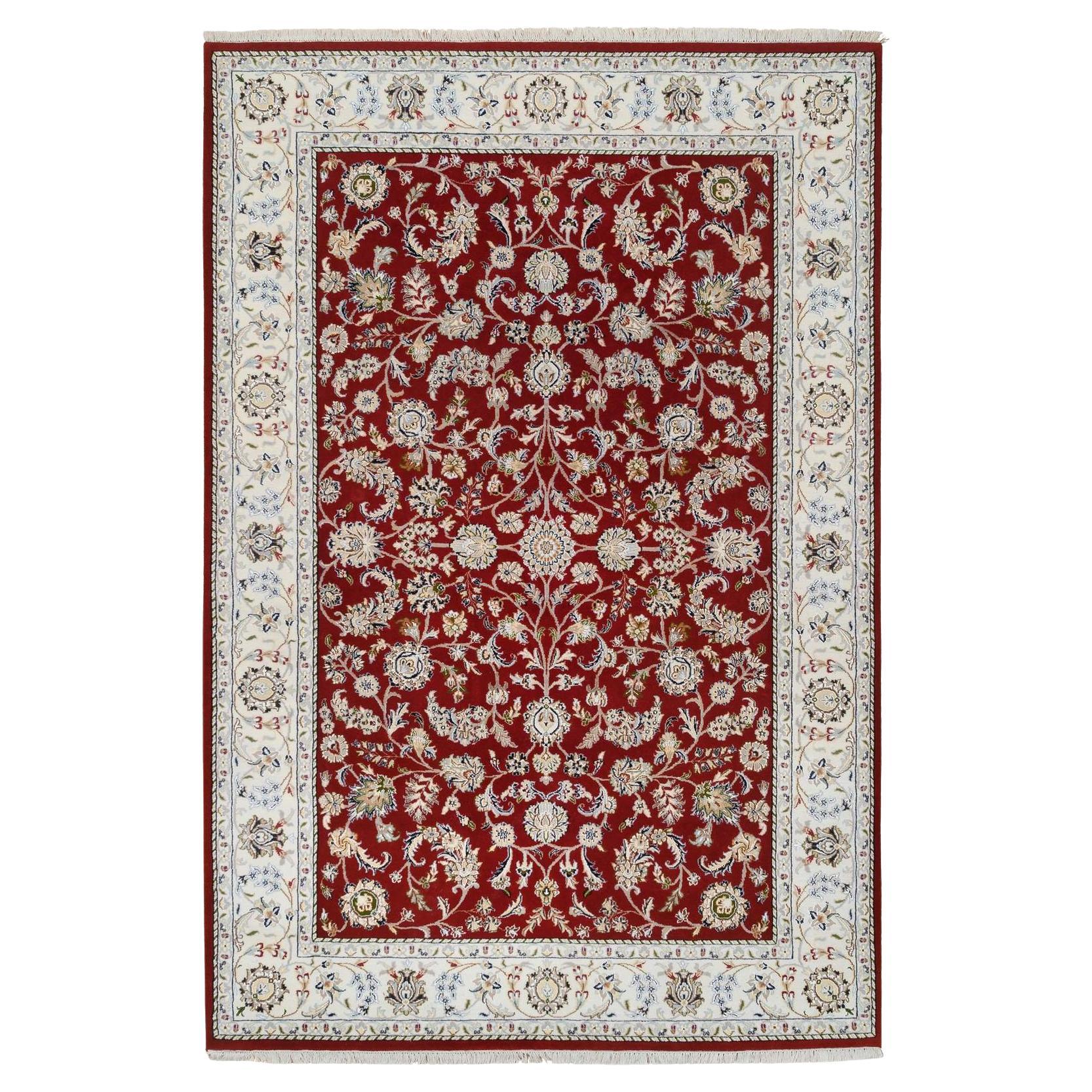 6'x8'10" Kirsche Rot Nain Blume Design 250 KPSI Wolle Hand geknüpft Orientteppich im Angebot