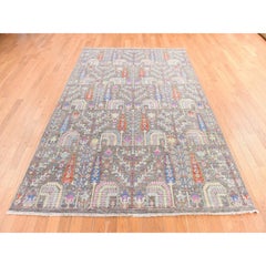 6'x8'10" Dune Brown Willow and Cypress Tree Design Hand Knotted Pure Wool Rug