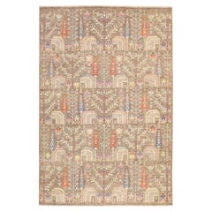 6'x8'10" Dune Brown Willow and Cypress Tree Design Hand Knotted Pure Wool Rug
