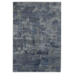 6'x8'10" Gray Hi-Low Pile Abstract Design Wool and Silk Hand Knotted Rug