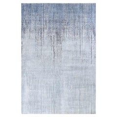 6'x8'10" Gray Vertical Ombre Design Pure Silk Hand Knotted Oriental Rug