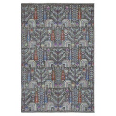 6'x8'10" Gris avec Pop Of Color Willow and Cypress Tree Design Tapis noué à la main