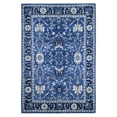 6'x8'10" Alfombra oriental de lana tejida a mano azul Mahal All Over Design