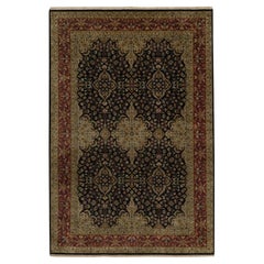 6'x8'10" Onyx Black Intricate Kashan Revival New Zealand Wool Hand Knotted Rug