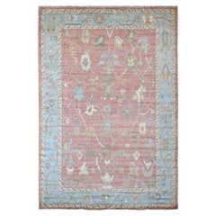 6'x8'10" Rouge Pink Afghan Angora Oushak Leaf Design/One annodato a mano in pura lana