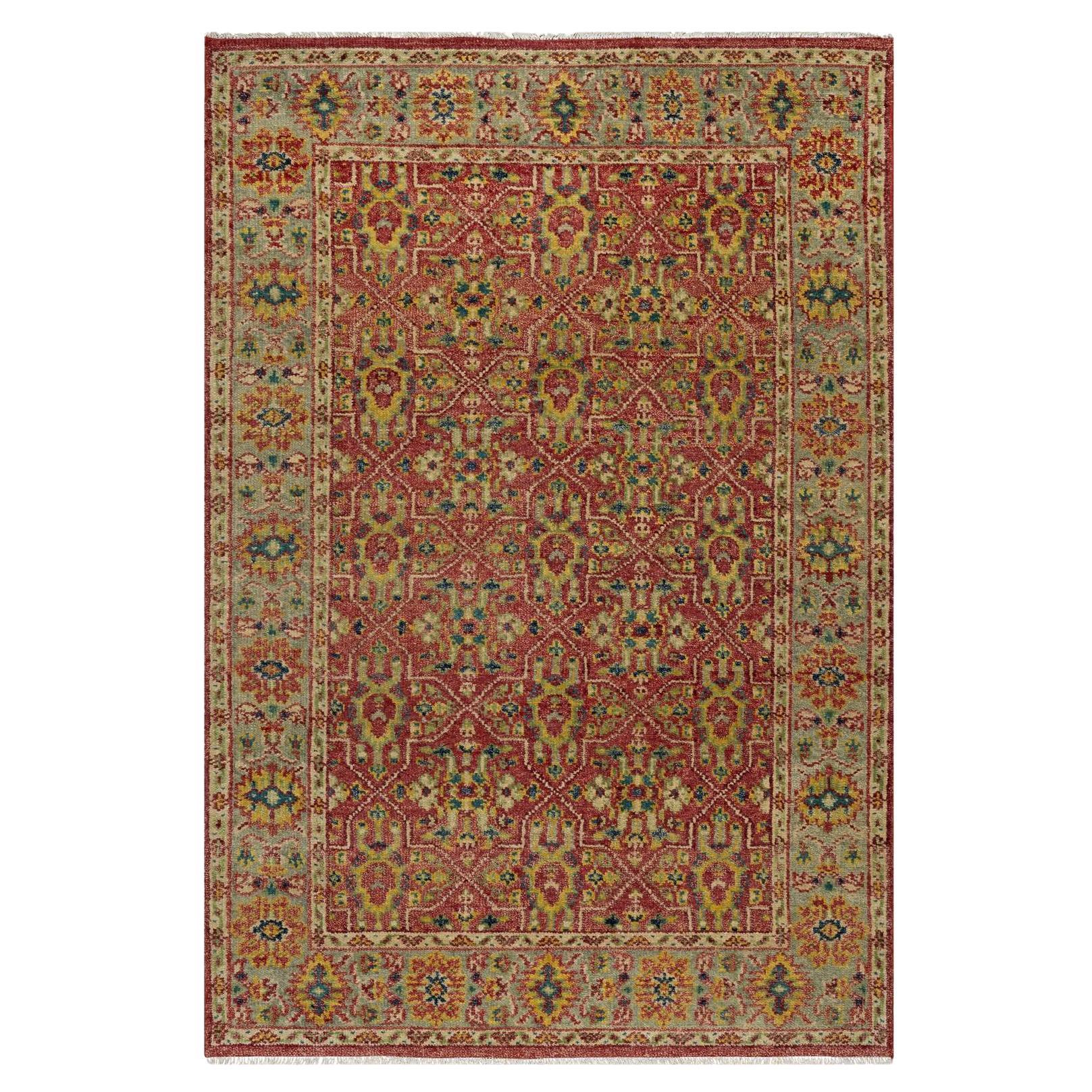 6'x8'10" Savvy Red Antiqued Oushak Reimagined Star Design Hand Knotted Wool Rug For Sale