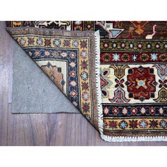 6'x8'10" Sepia Brown Hand Knotted Geometric Pattern Super Kazak Oriental Rug
