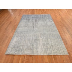 6'x8'10" Shades of Gray Vertical Ombre Design Pure Silk Hand Knotted Rug