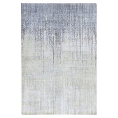 6'x8'10" Shades of Gray Vertical Ombre Design Pure Silk Hand Knotted Rug