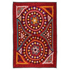 6x8.2 Ft Retro Silk Embroidery Bed Cover, Central Asian Suzani Wall Hanging