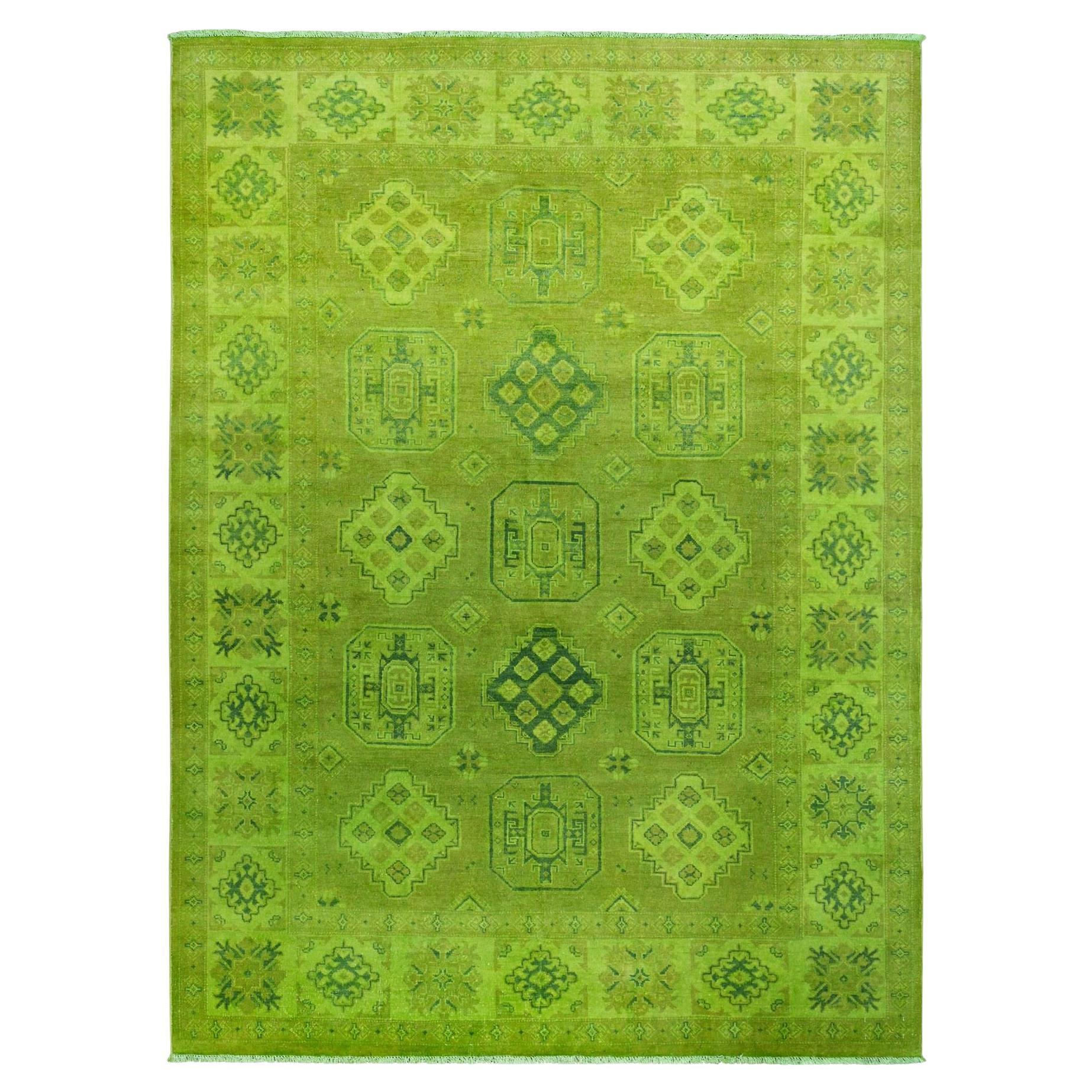 6
x8
2" Moss Green Overdyed Kazak Geometric Design Hand Knotted Pure Wool Rugs (Tapis de laine pure surteint en vert mousse)