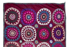 6x8.3 ft Hand Embroidered Bedspread, Vintage Suzani Tapestry, Uzbek Throw in Red