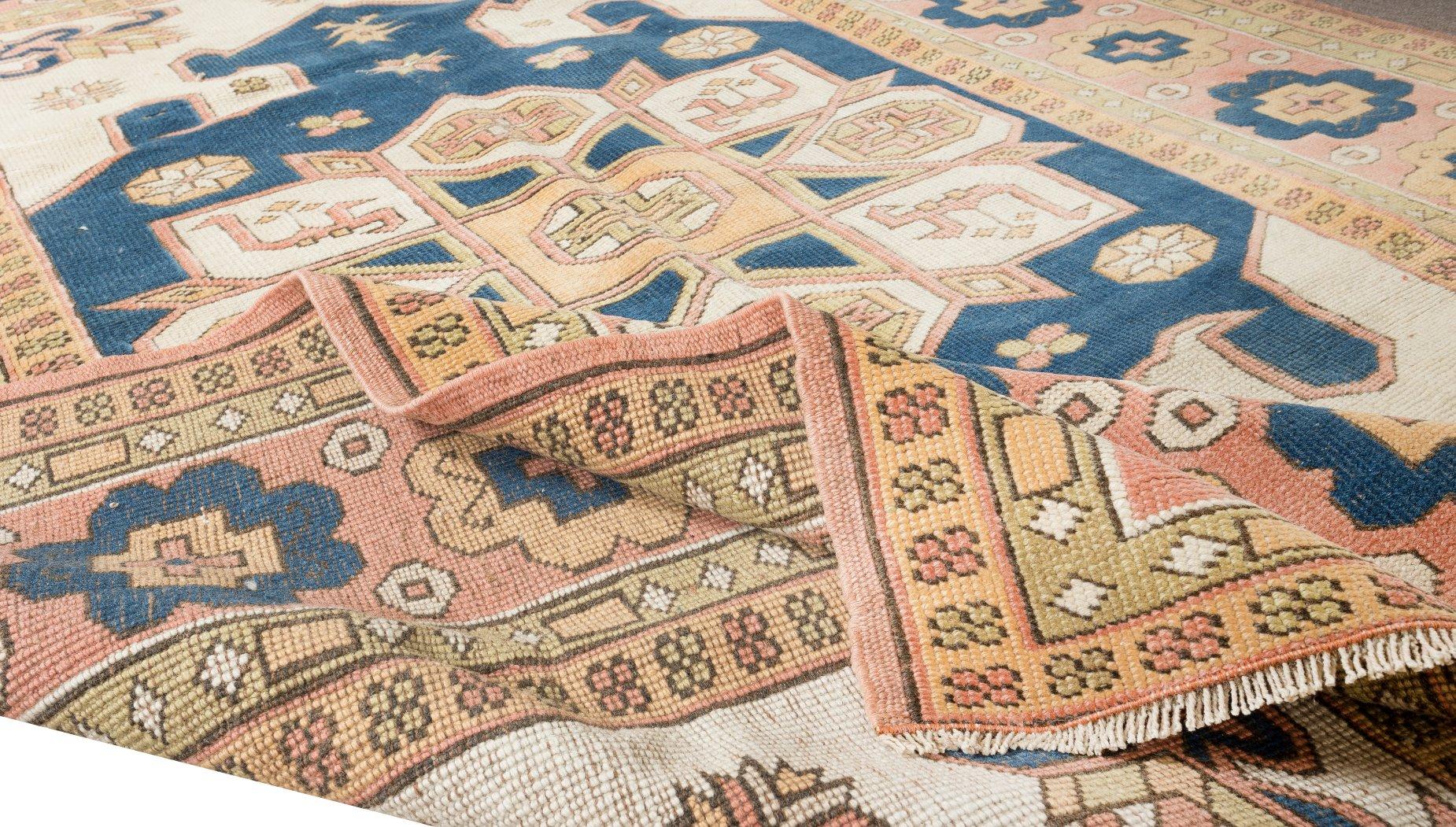 Tribal 6x8.3 Ft Vintage Handmade Geometric Anatolian Area Rug for Living Room Decor For Sale