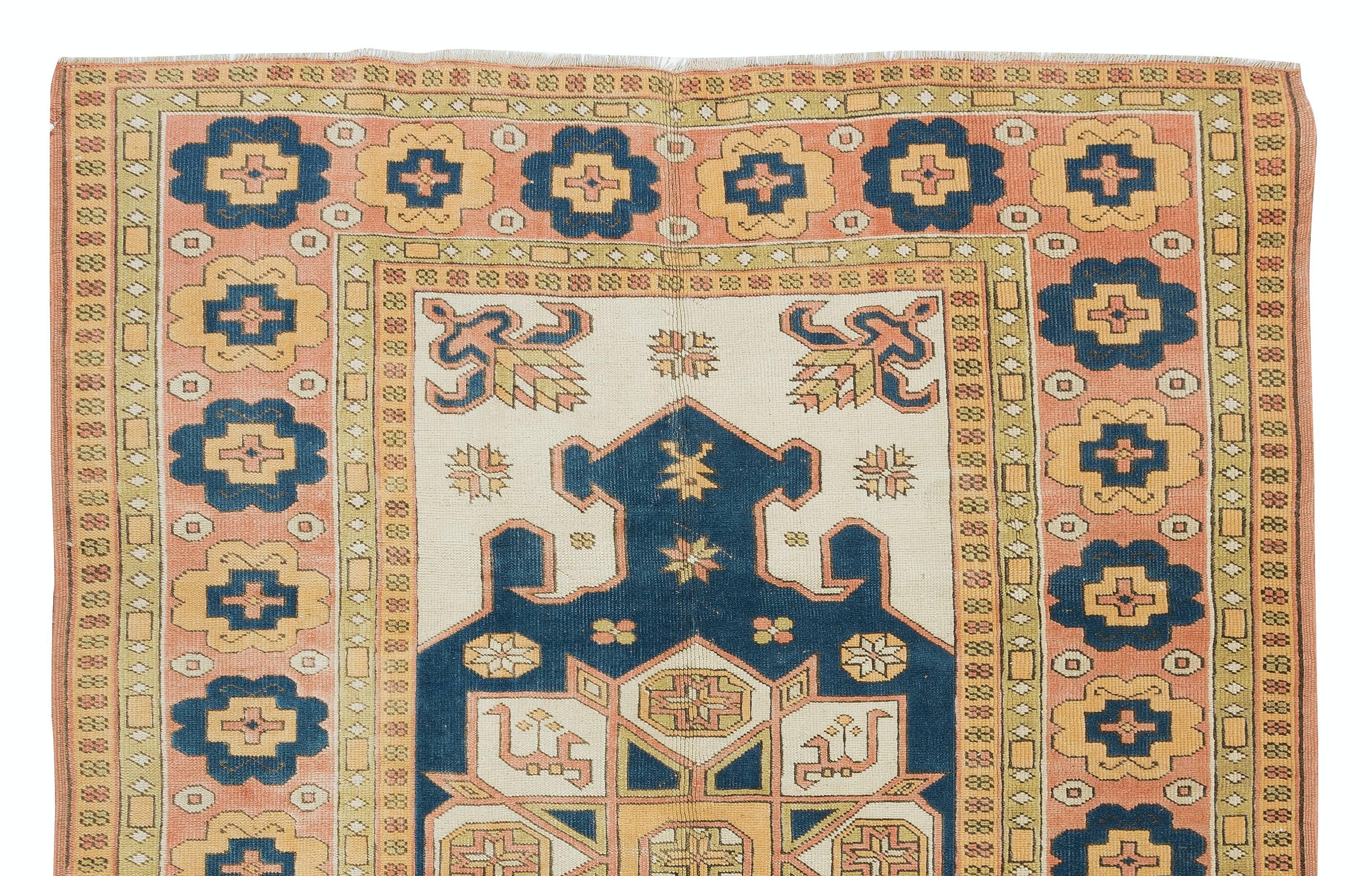 Turkish 6x8.3 Ft Vintage Handmade Geometric Anatolian Area Rug for Living Room Decor For Sale