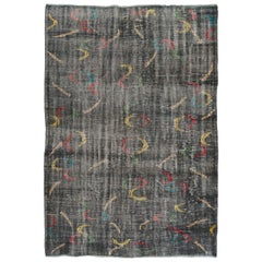 6x8.3 Ft Vintage Handmade Turkish Zeki Muren Rug with Boomerang Shaped Figures
