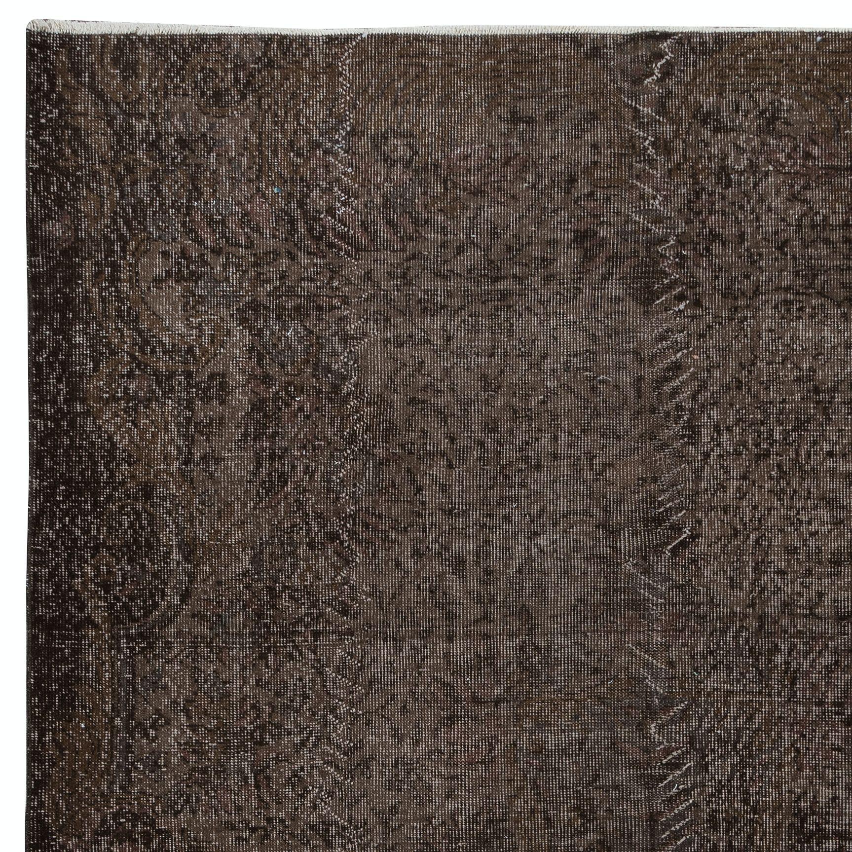 Turkish 6x8.4 Ft Brown Solid Modern Area Rug for Modern Interiors, Handknotted in Turkey For Sale