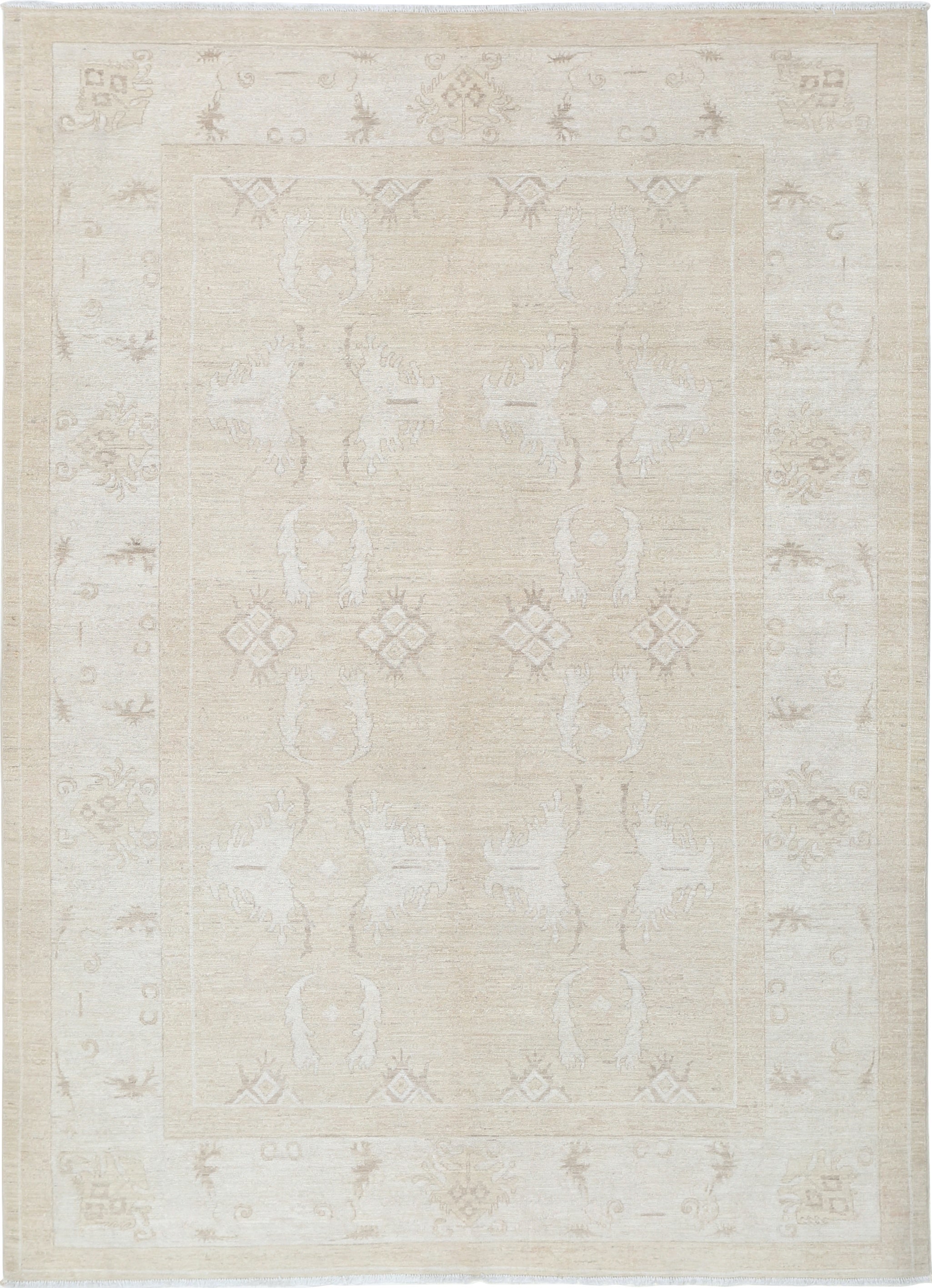 6x8.4 ft Handmade Beige Area Rug for Living Room, Dining Room and Bedroom Decor