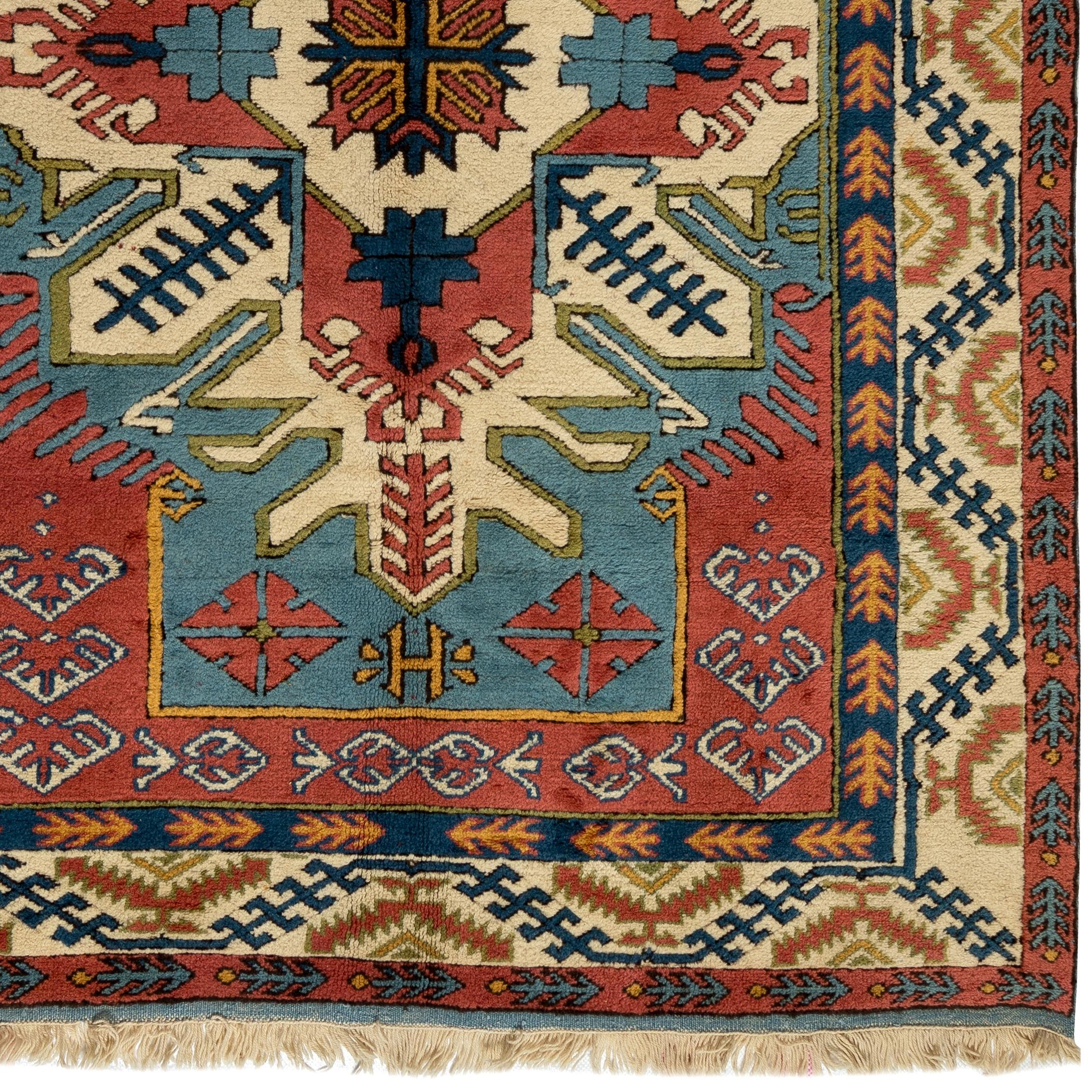 6x8.4 Ft Moderner handgefertigter türkischer Wollteppich. Geometrisches Design, weiches Medium Pile (Handgeknüpft) im Angebot