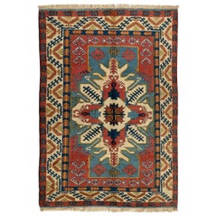 6x8.4 Ft Moderner handgefertigter türkischer Wollteppich. Geometrisches Design, weiches Medium Pile