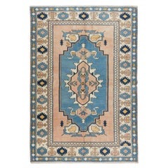 Tapis traditionnel vintage d'Anatolie de 6x8,4 pieds, tapis à motif géométrique fait à la main