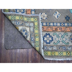 6'x8'5" Battleship Gray Caucasian Design Colorful Fusion Kazak Oriental Rug