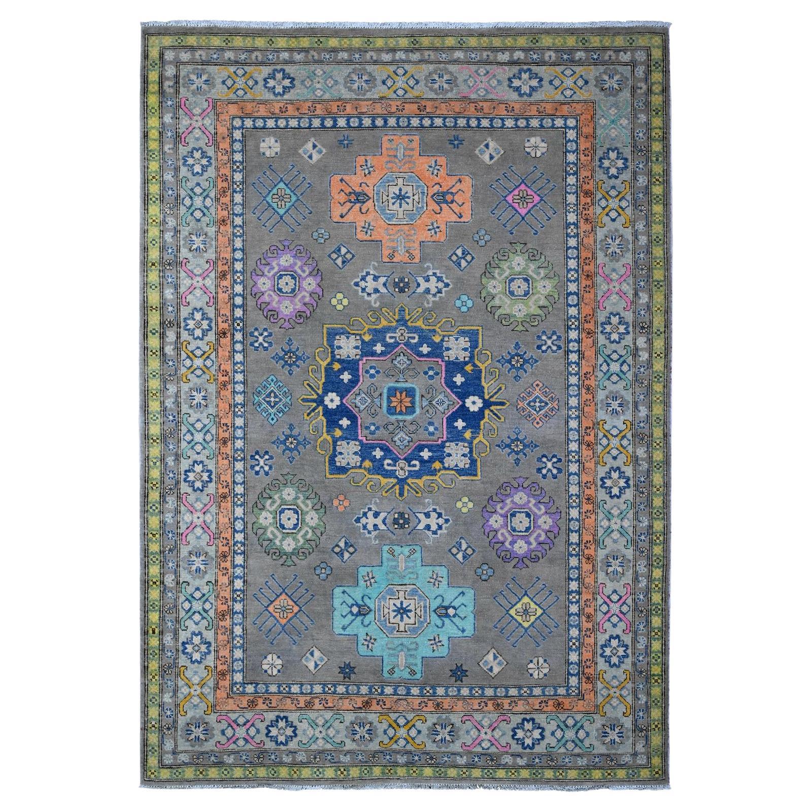 6
x8
5" Schlachtschiff Grau Kaukasisches Design Bunte Fusion Kazak Orientteppich