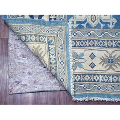 6'x8'5" Blauer Vintage Look Kazak mit geometrischen Elementen Wolle Handgeknüpfter Teppich