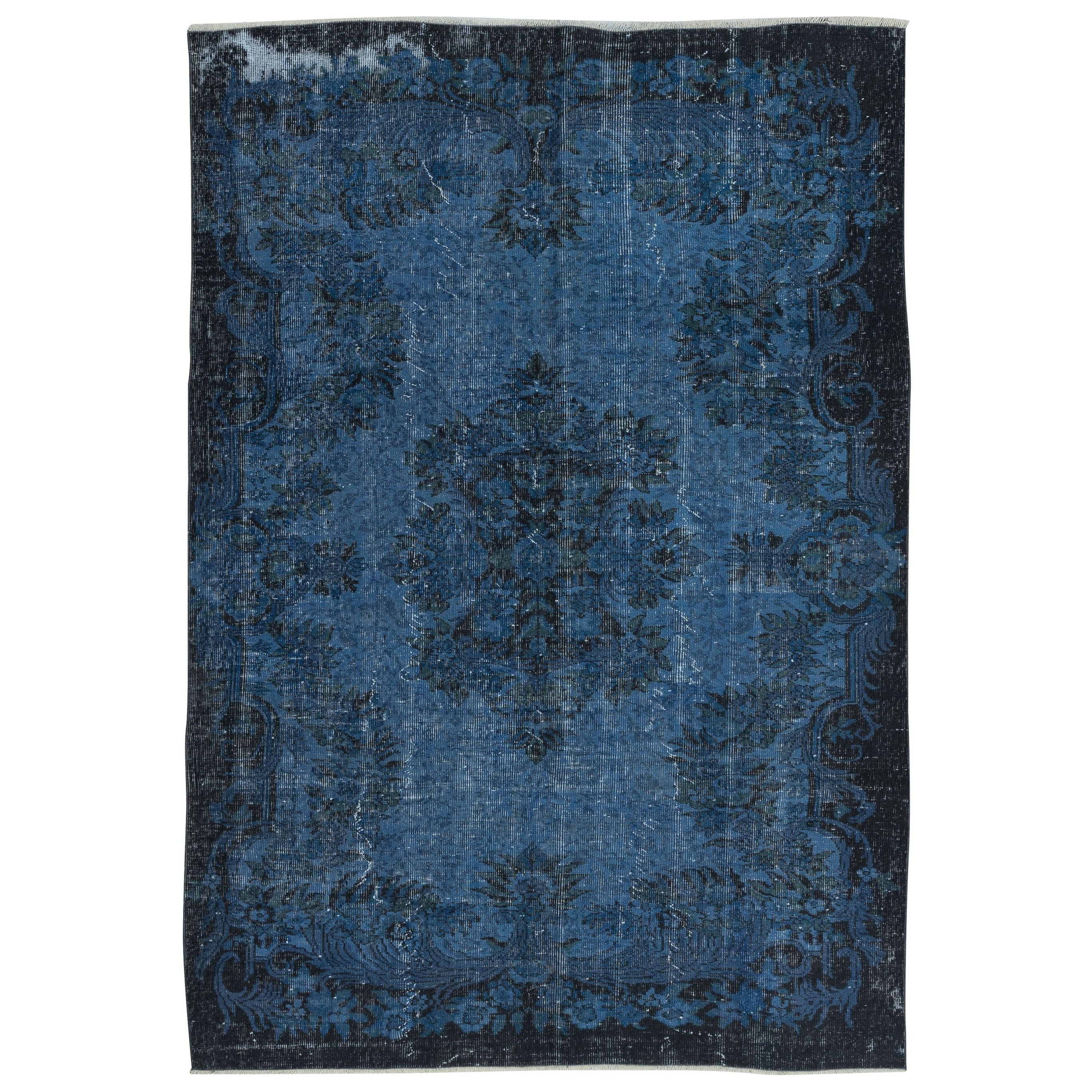 Tappeto in lana blu 6x8.5 Ft per interni contemporanei, fatto a mano in Turchia