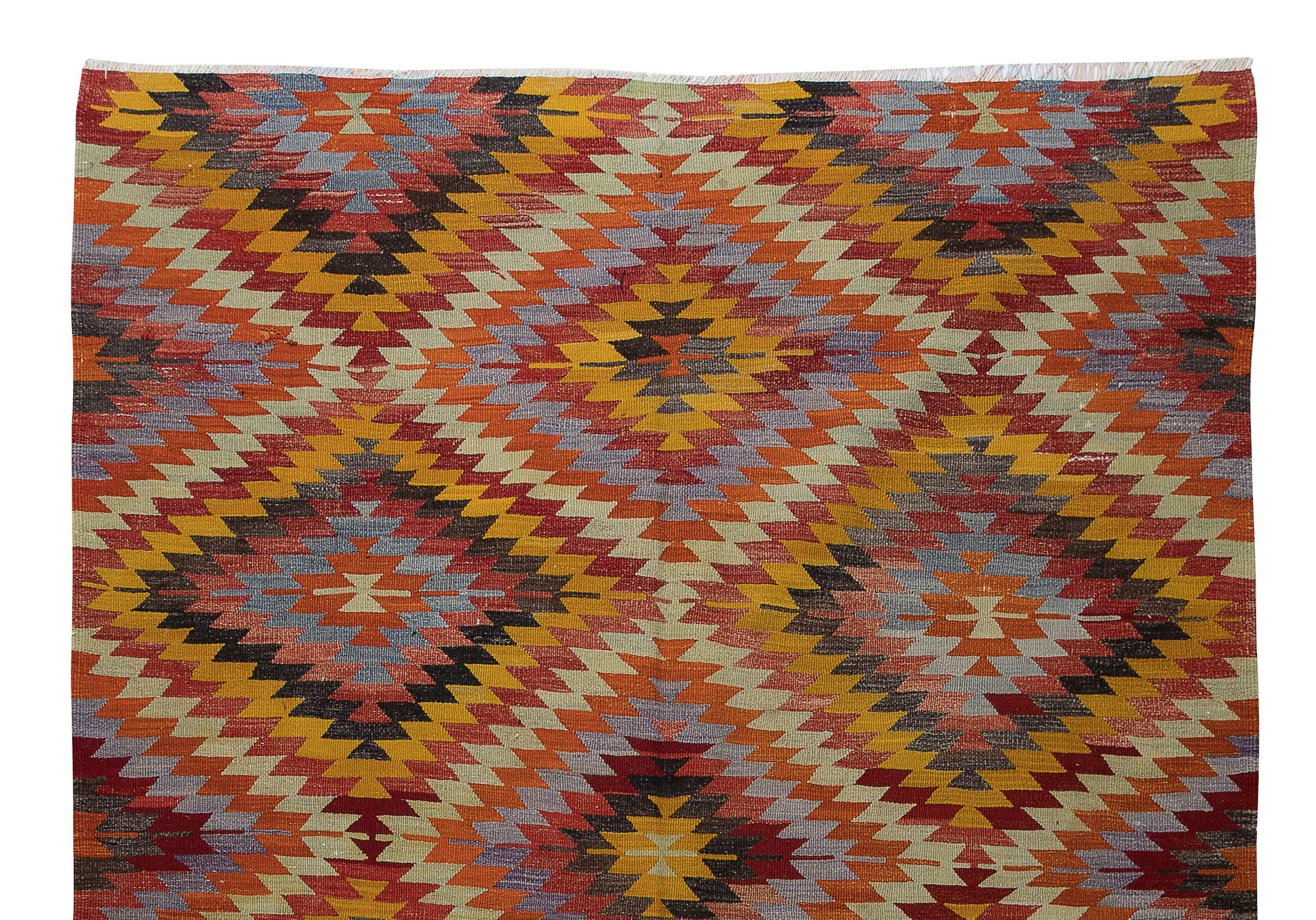 Hand-Woven 6x8.5 Ft Room Size Kilim Rug, Vintage Turkish HandWoven Geometric Pattern Carpet For Sale
