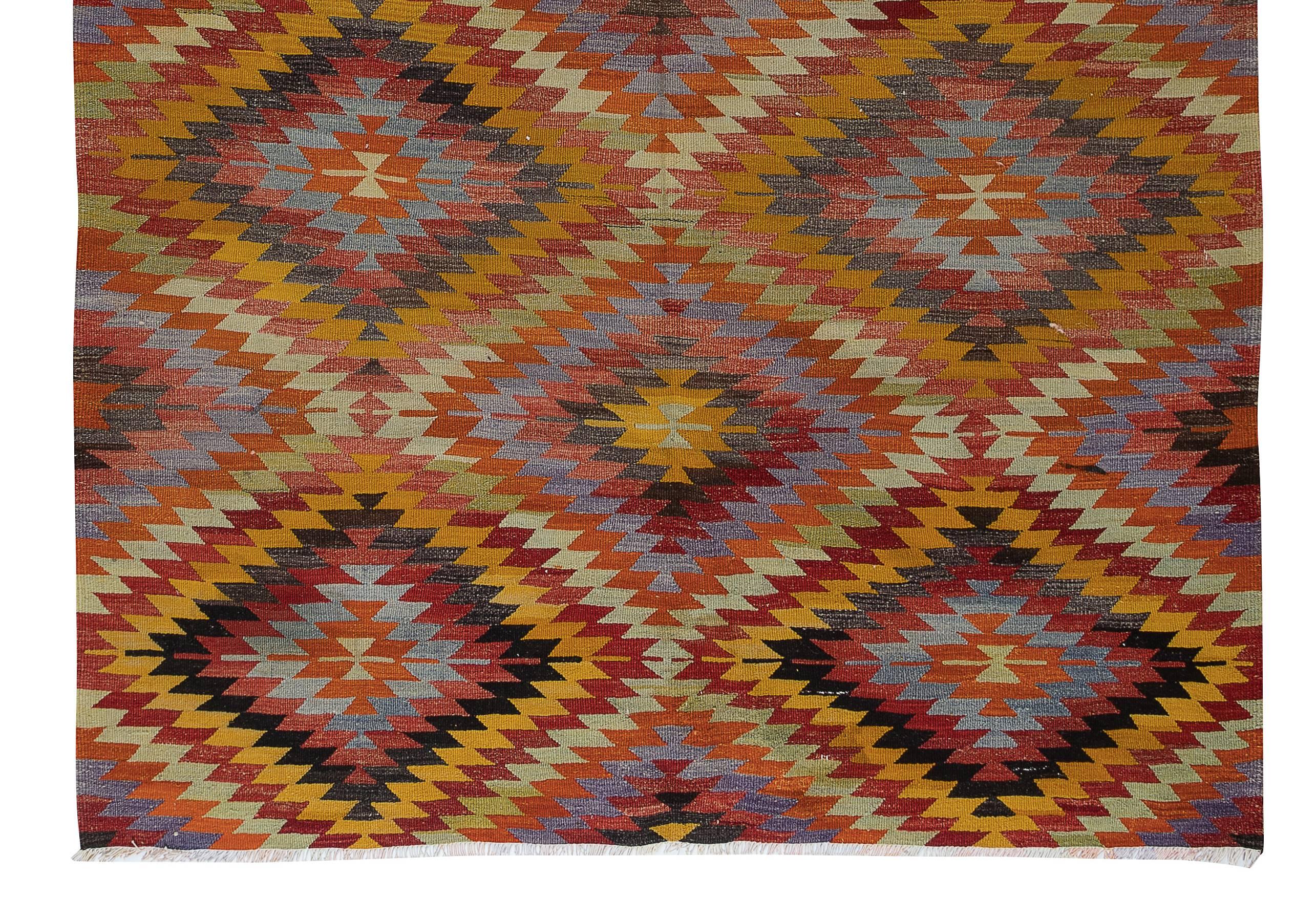 6x8.5 Ft Room Size Kilim Rug, Vintage Turkish HandWoven Geometric Pattern Carpet In Good Condition For Sale In Philadelphia, PA