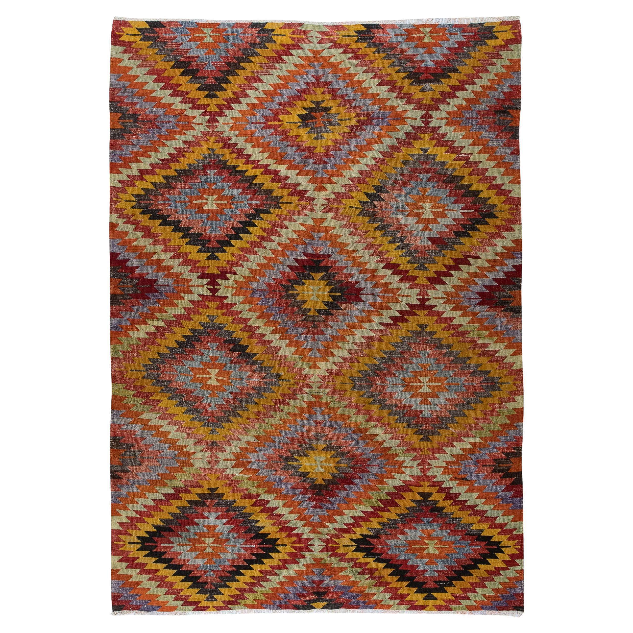 6x8.5 Ft Room Size Kilim Rug, Vintage Turkish HandWoven Geometric Pattern Carpet For Sale