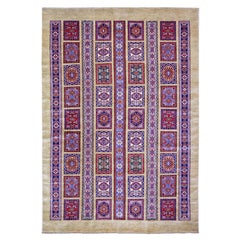 6'x8'6" Camel Brown Wool Afghan Super Kazak Hand Knotted Oriental Rug