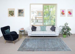 6x8.6 Ft Contemporary Handmade Turkish Wool Area Rug Over-Dyed in Light Blue