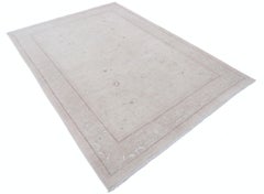 6x8.6 ft Hand Knotted Beige, Blush Wool Rug. Soft-Toned Floral Pattern Carpet