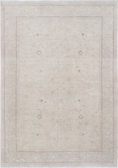6x8.6 ft Hand Knotted Beige, Blush Wool Rug. Soft-Toned Floral Pattern Carpet