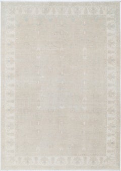 6x8.6 ft Handknotted Beige Area Rug for Dining Room and Living Room. 100% Wool