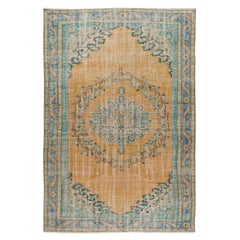 Türkischer Vintage-Teppich in Orange, Blau und Grün, 6x8.6 Ft, handgefertigt mit Medaillonmuster