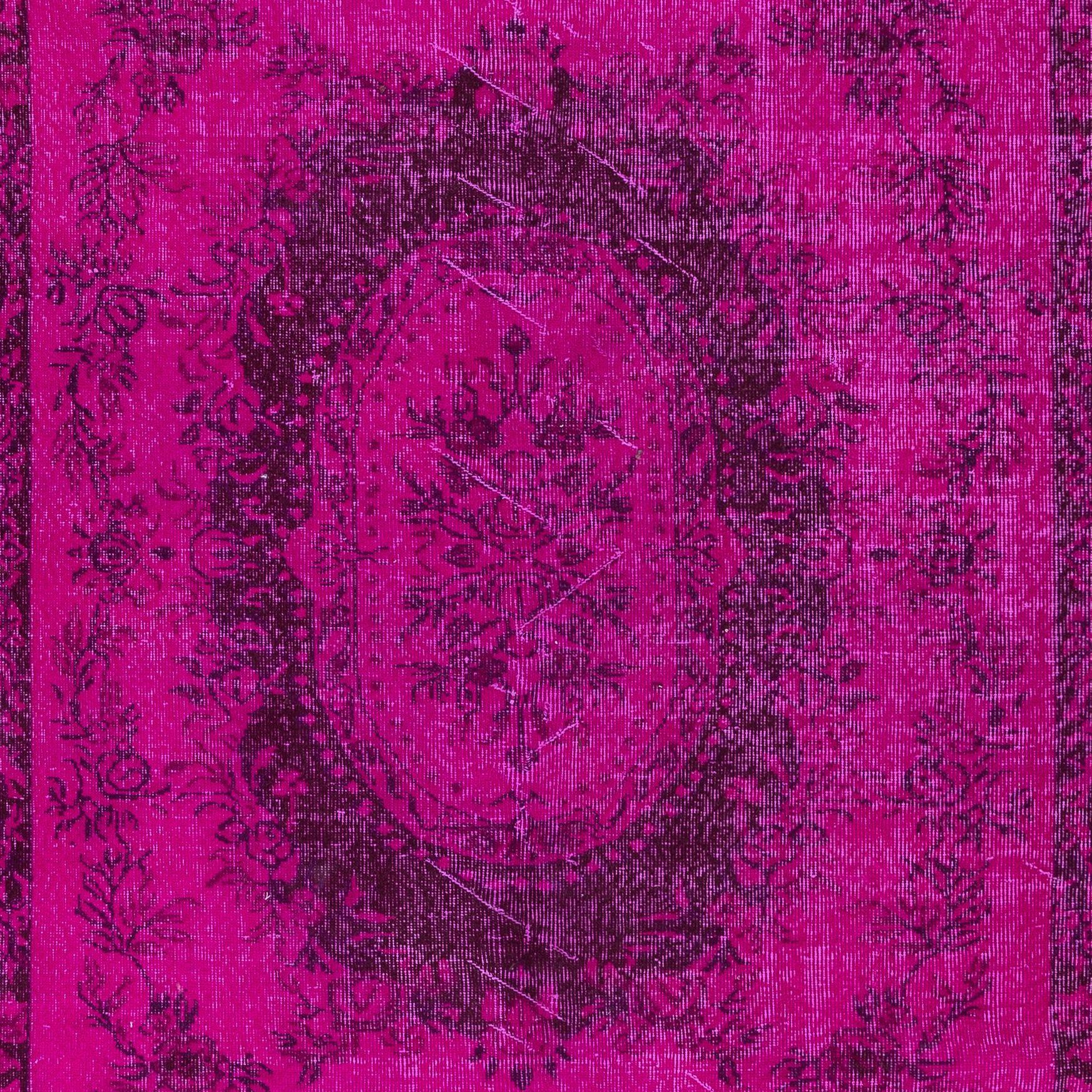 Turkish 6x8.6 Ft Hot Pink Aubusson Inspired Rug for Modern Interiors, Handmade in Turkey For Sale