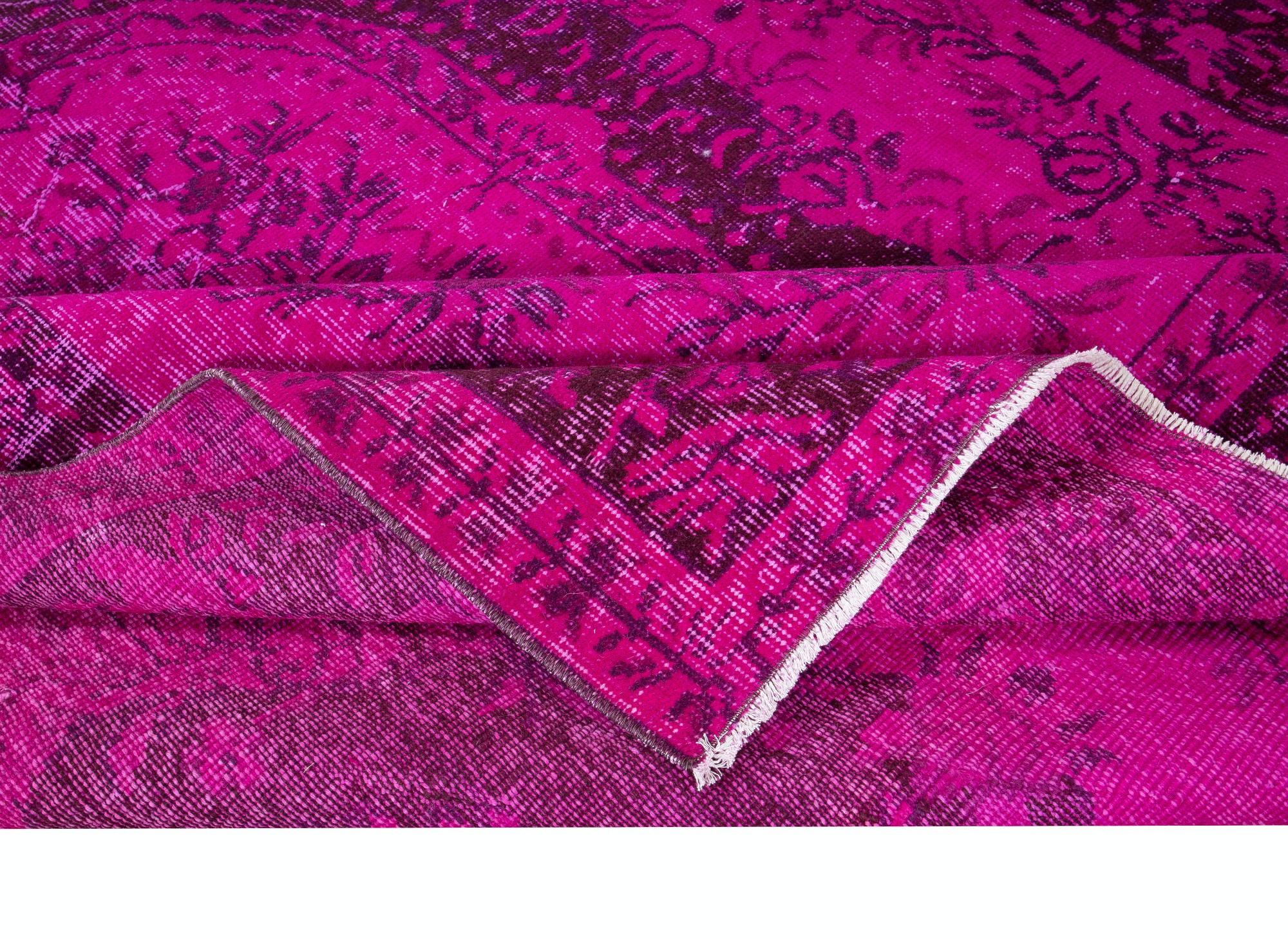Hand-Knotted 6x8.6 Ft Hot Pink Aubusson Inspired Rug for Modern Interiors, Handmade in Turkey For Sale