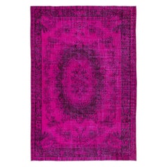 6x8.6 Ft Hot Pink Aubusson Inspired Rug for Modern Interiors, Handmade in Turkey