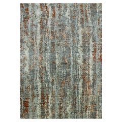 6'x8'6" Gray with Rust Abstract with Galaxy Design Hand Knotted Pure Wool Rug