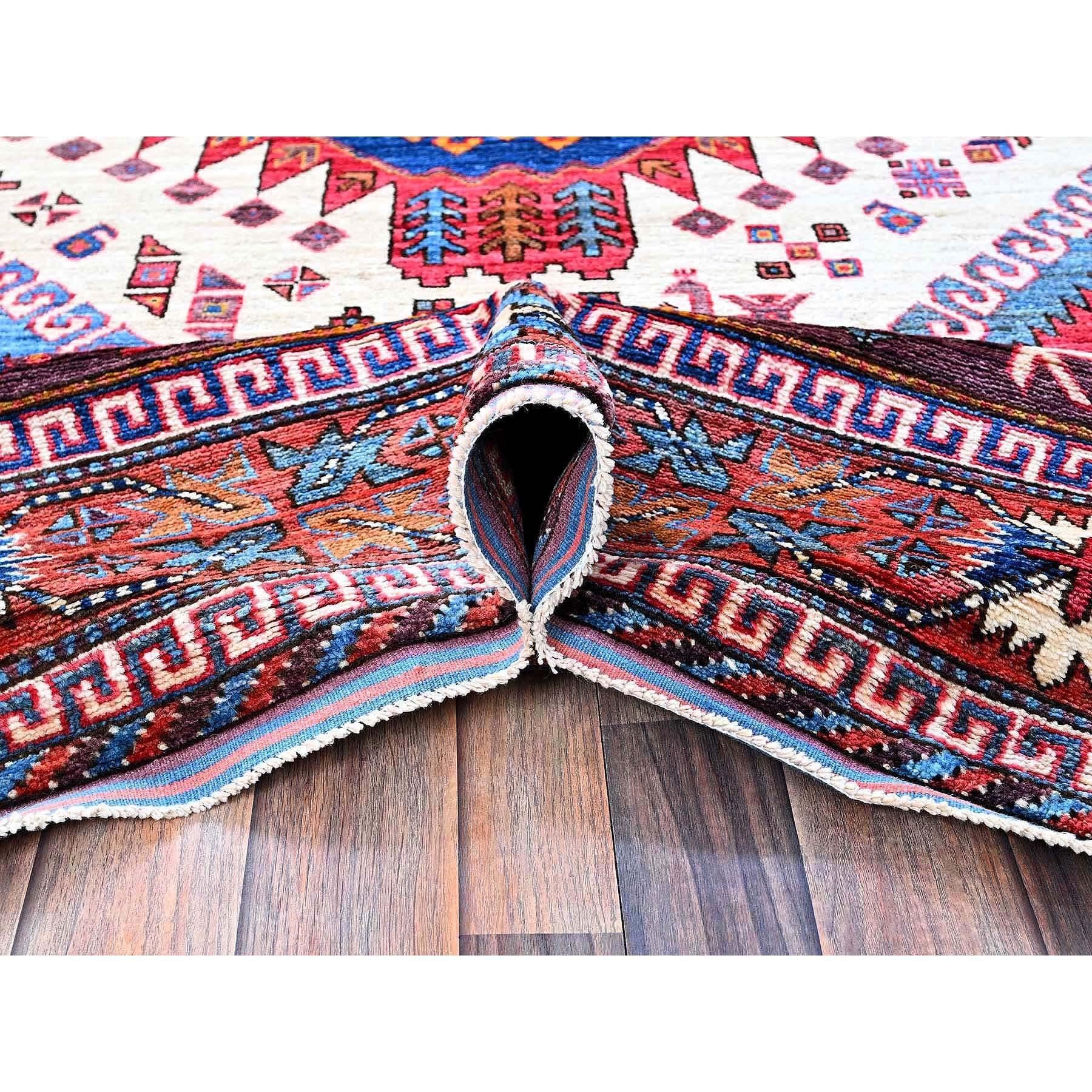 Tapis entièrement noué à la main, ivoire, afghan Ersari, design caucasien, 6'x8'6